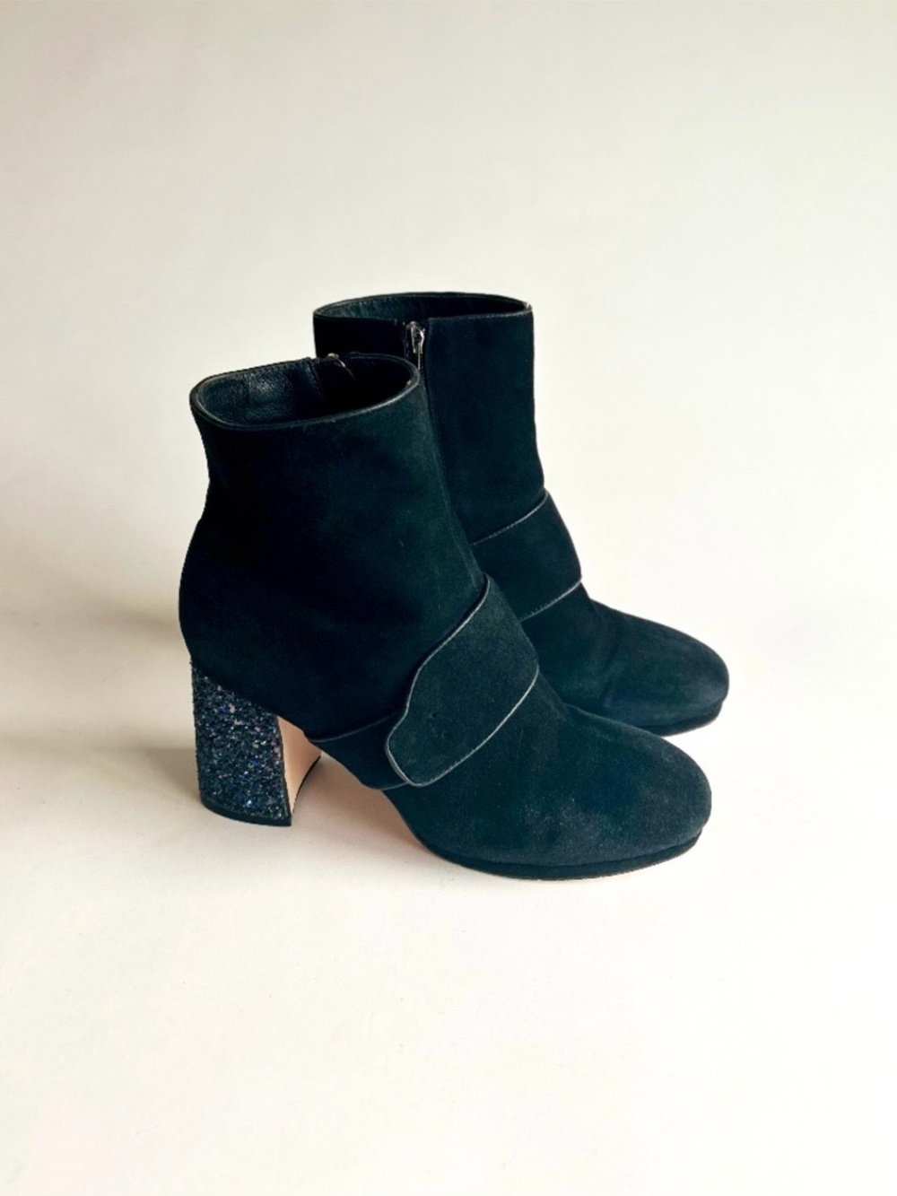 Gucci Black Suede Genuine Leather Glitter Heel Ankle Boots size EUR 40, US 9.5.